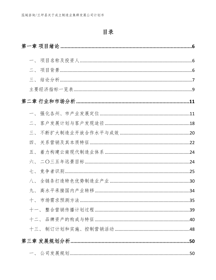 兰坪县关于成立制造业集群发展公司计划书_模板参考_第1页