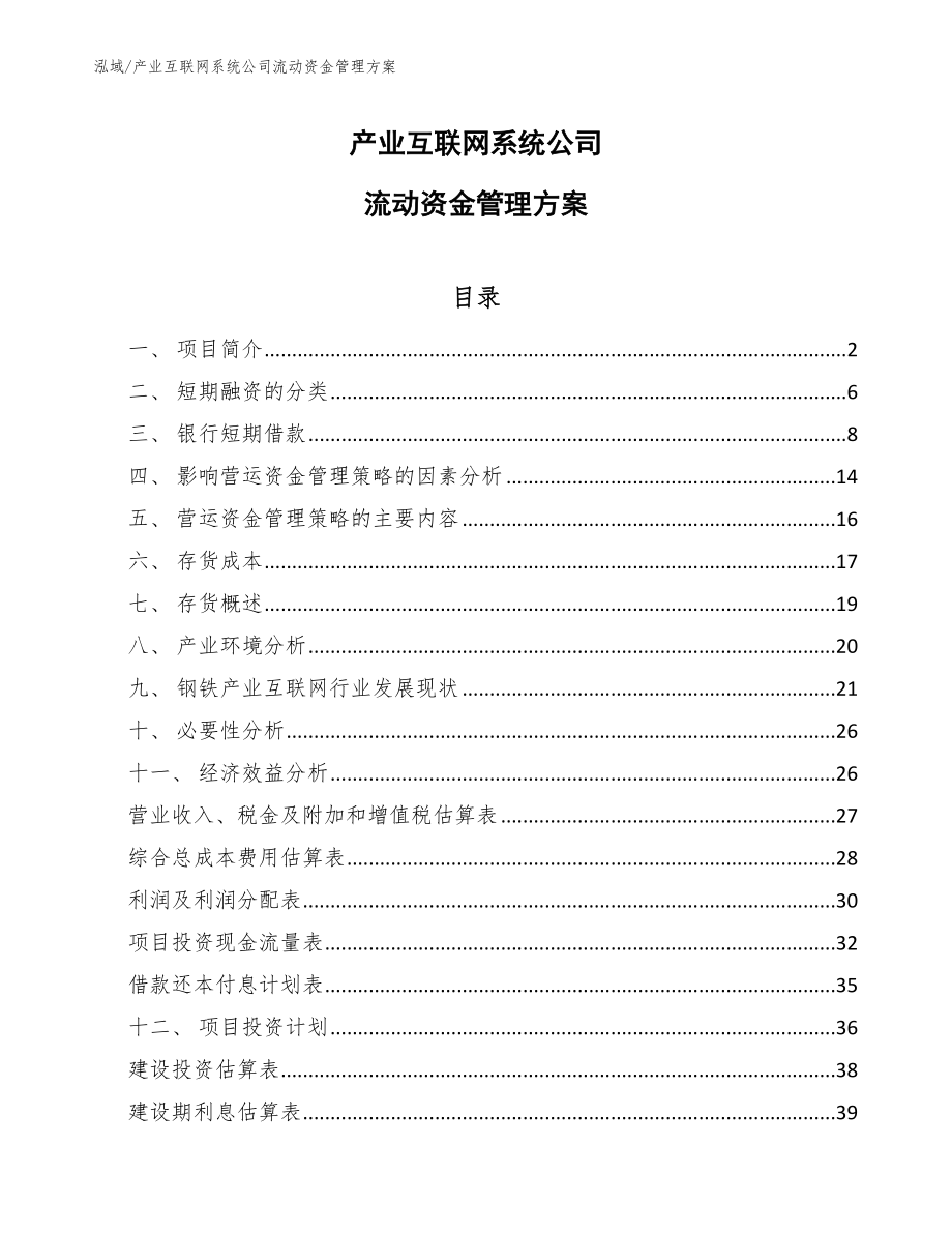 产业互联网系统公司流动资金管理_参考_第1页