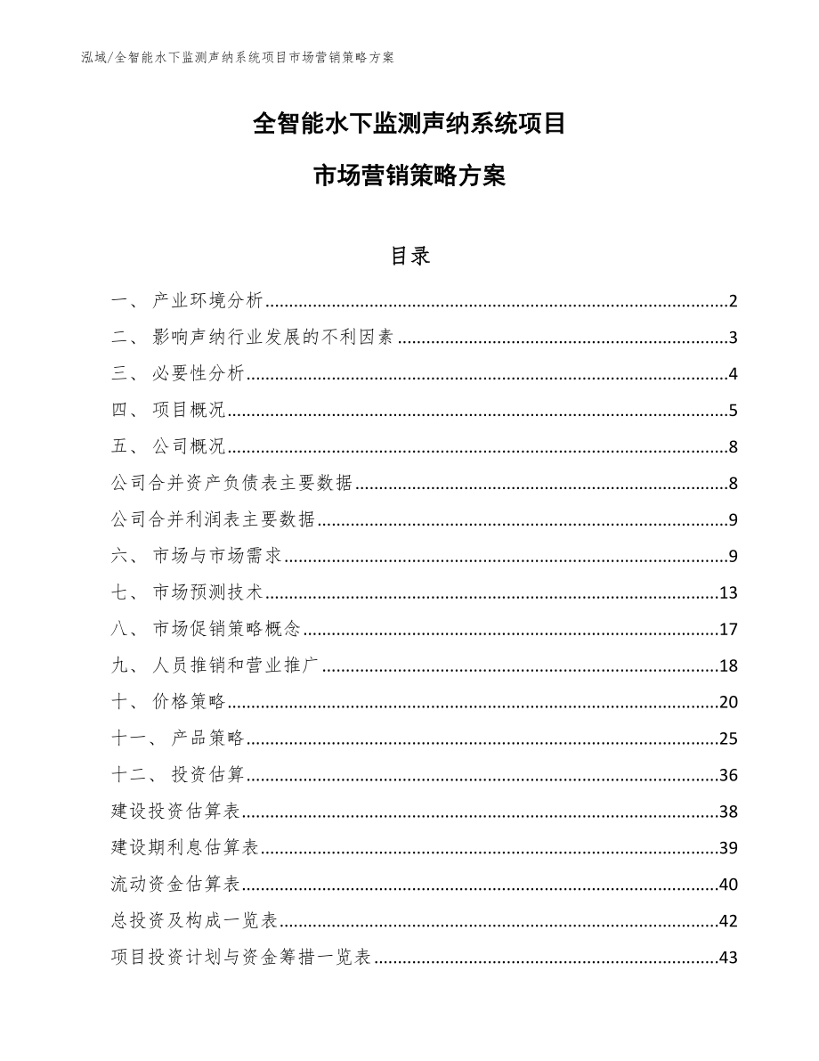 全智能水下监测声纳系统项目市场营销策略方案_参考_第1页
