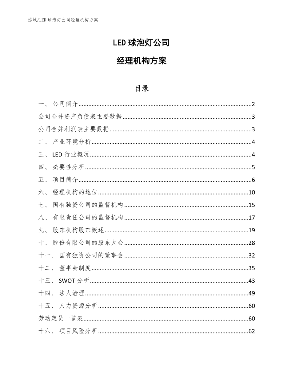 LED球泡灯公司经理机构方案_范文_第1页