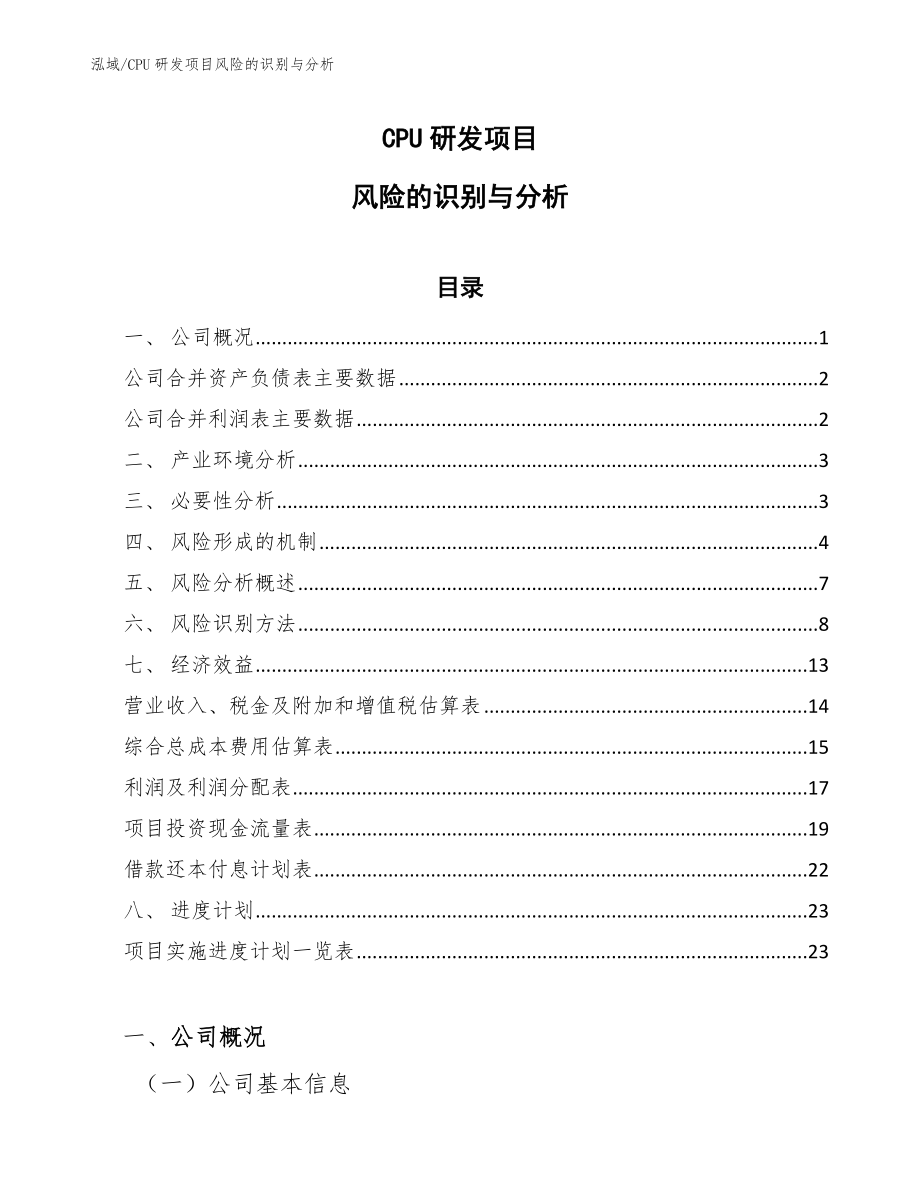 CPU研发项目风险的识别与分析（范文）_第1页