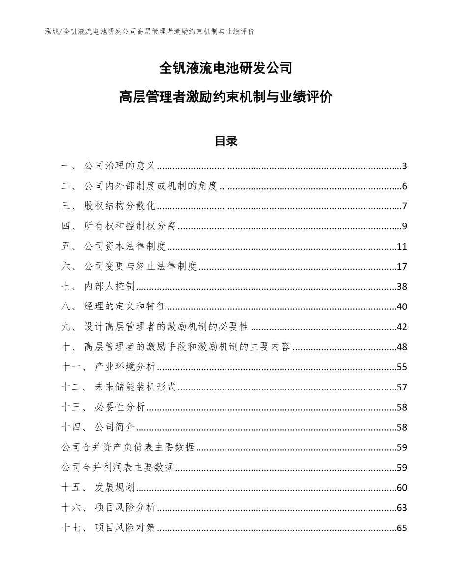 全钒液流电池研发公司高层管理者激励约束机制与业绩评价【参考】_第1页
