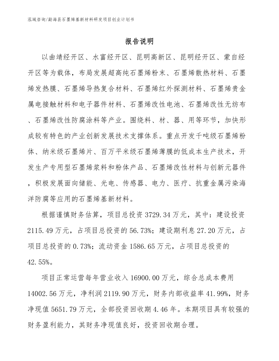 勐海县石墨烯基新材料研发项目创业计划书范文参考_第1页
