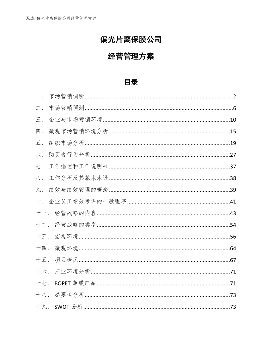 偏光片离保膜公司经营管理方案_第1页