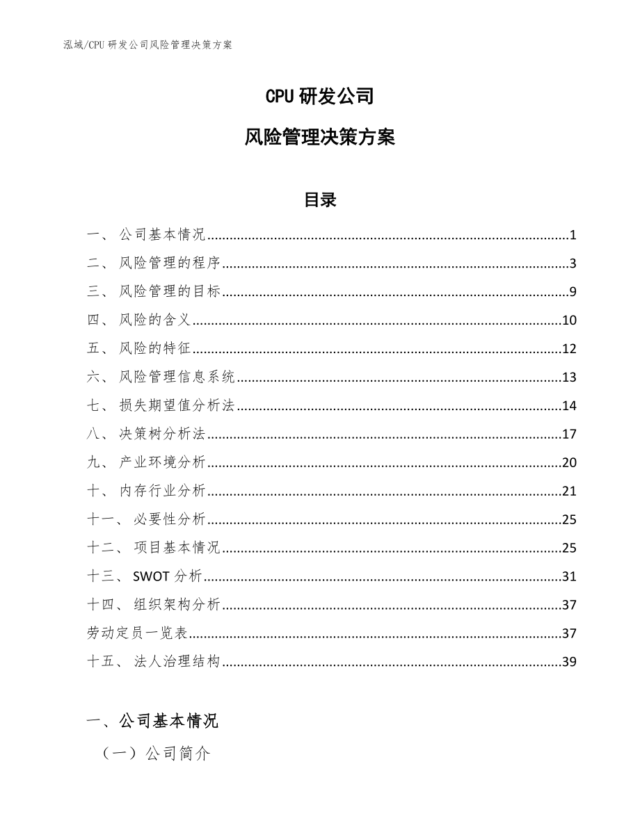 CPU研发公司风险管理决策方案【范文】_第1页