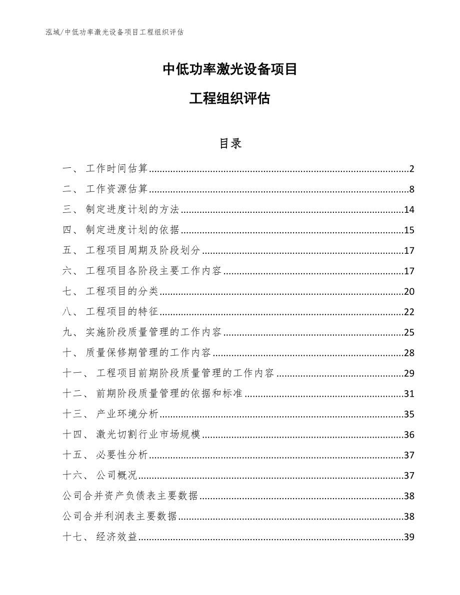 中低功率激光设备项目工程组织评估_参考_第1页