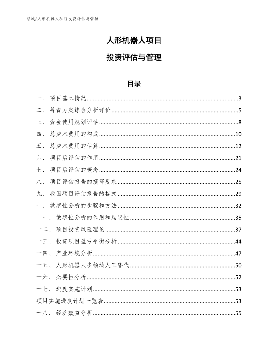 人形机器人项目投资评估与管理（参考）_第1页