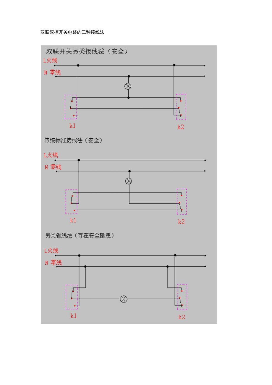 双联双控开关电路的三种接线法_第1页