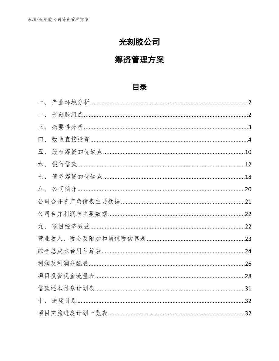 光刻胶公司筹资管理方案_第1页