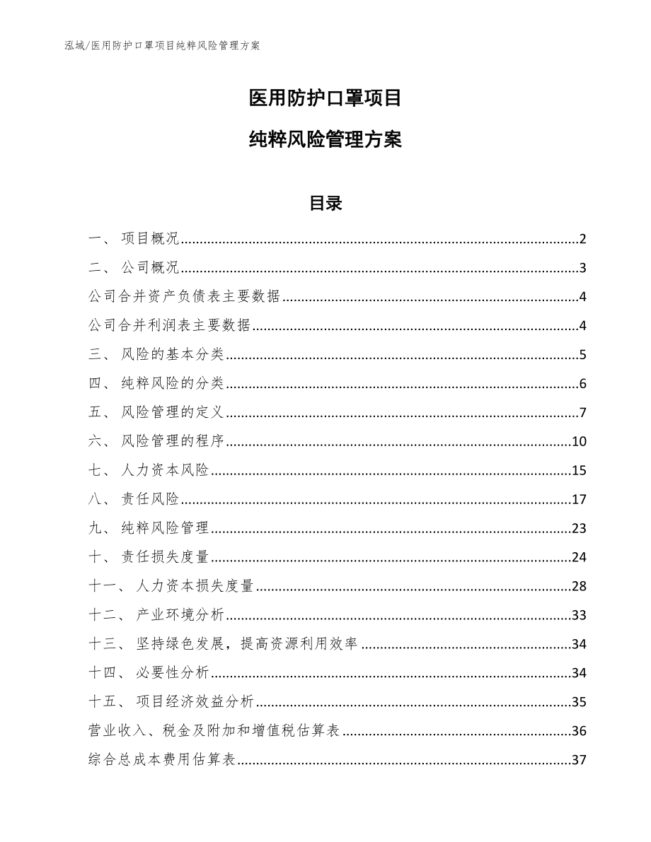 医用防护口罩项目纯粹风险管理方案_第1页