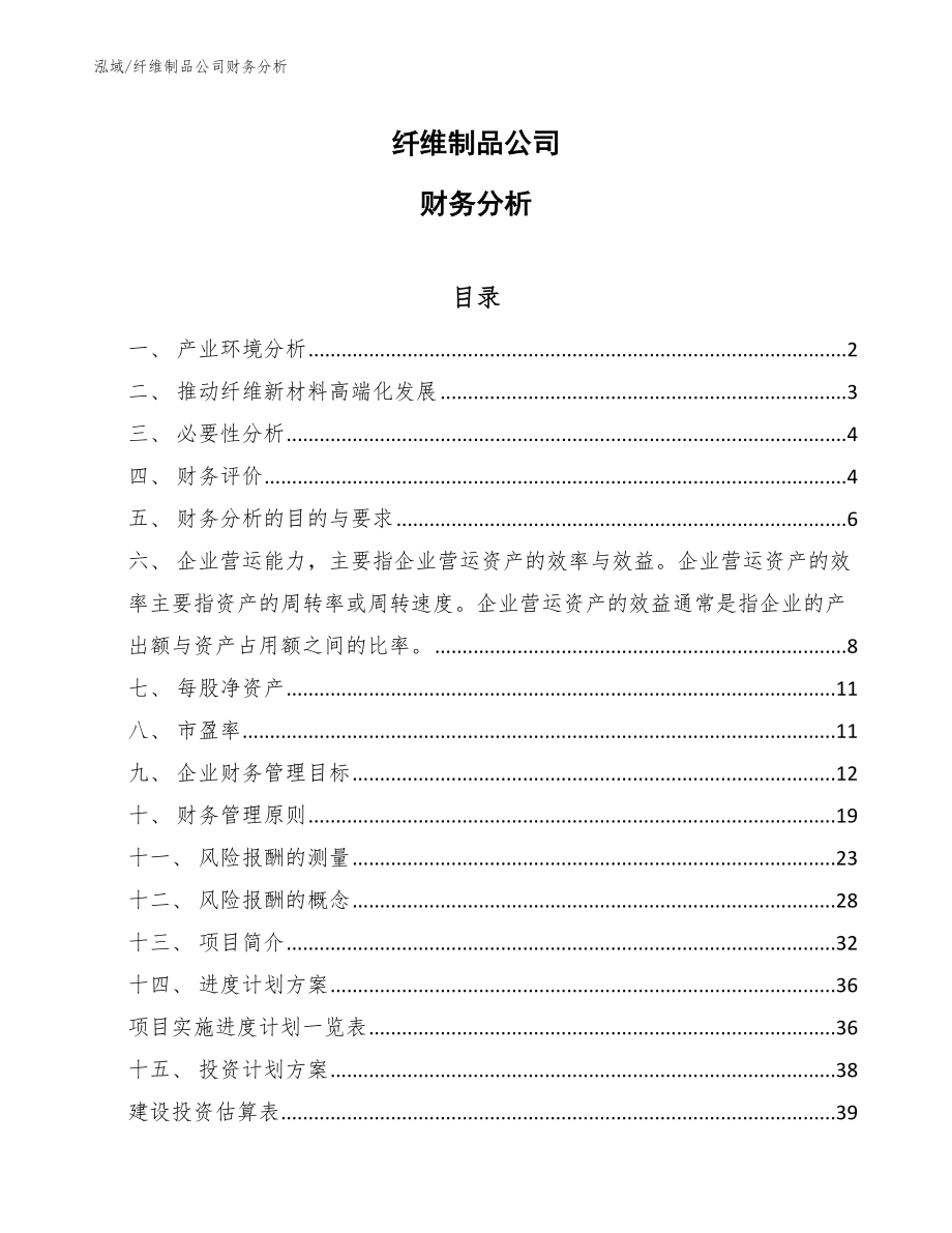 纤维制品公司财务分析_范文_第1页