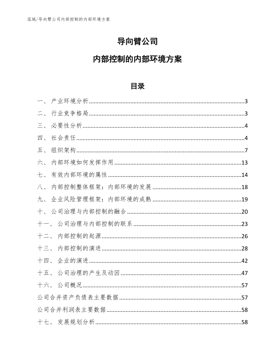 导向臂公司内部控制的内部环境方案（参考）_第1页
