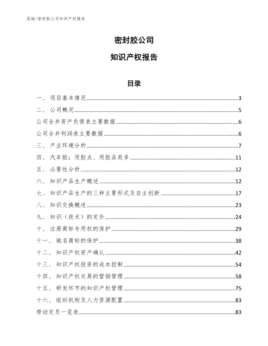 密封胶公司知识产权报告（参考）_第1页