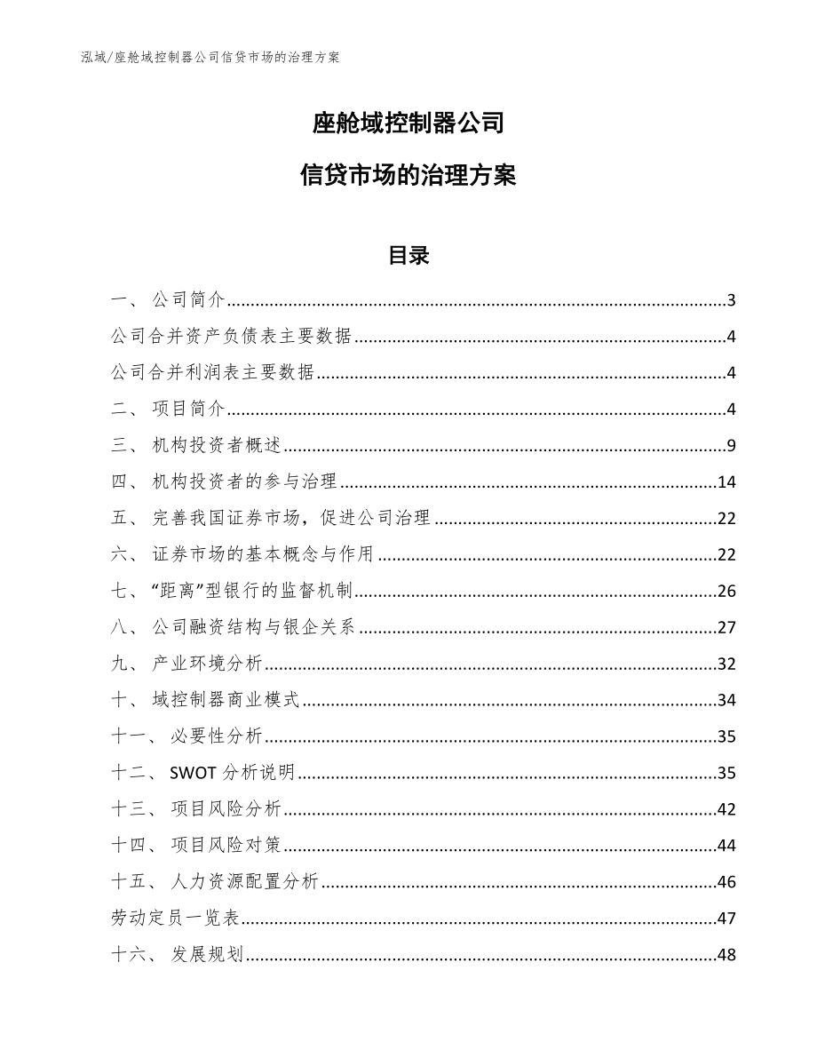座舱域控制器公司信贷市场的治理方案_第1页