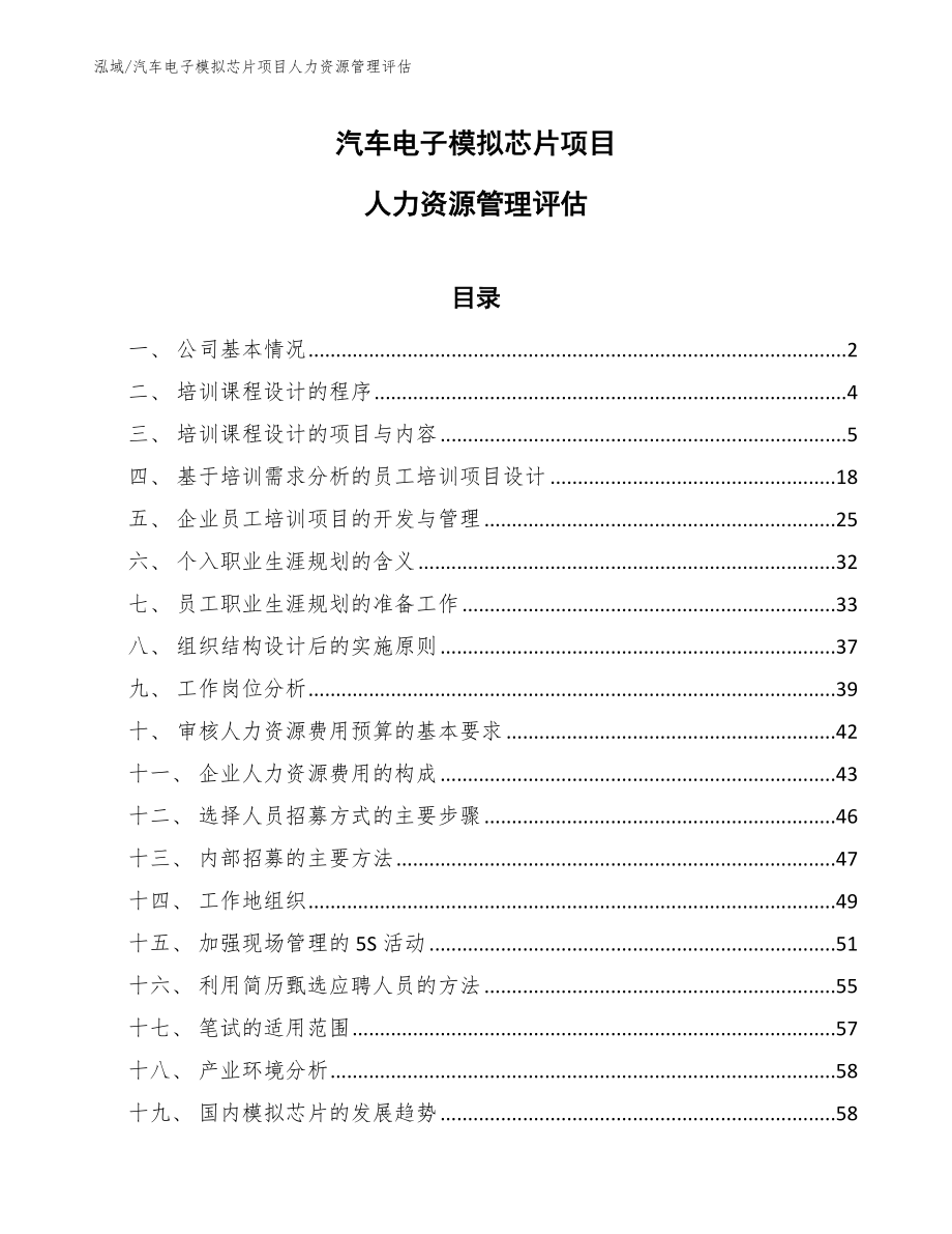 汽车电子模拟芯片项目人力资源管理评估（范文）_第1页