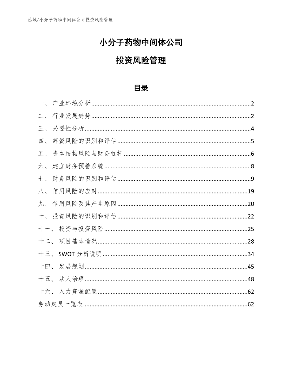小分子药物中间体公司投资风险管理_第1页