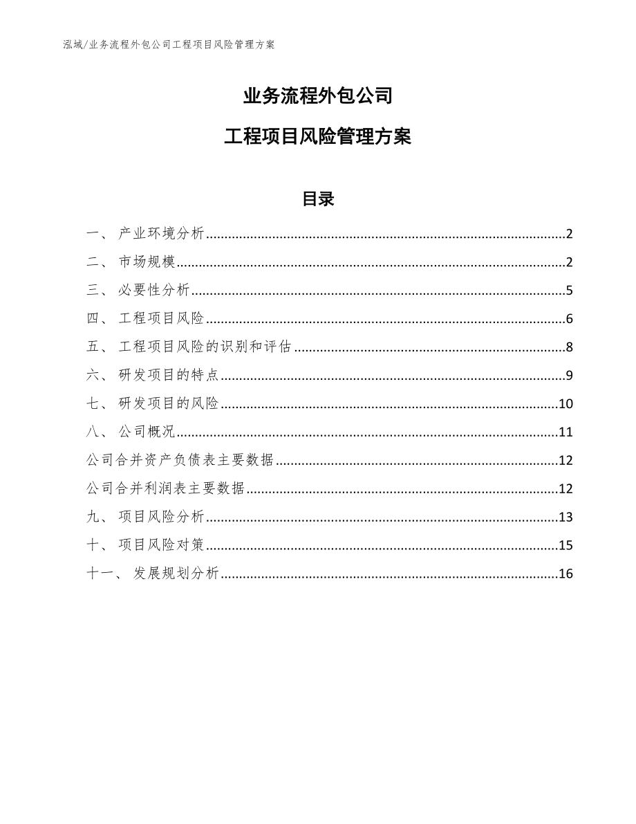 业务流程外包公司工程项目风险管理方案【范文】_第1页