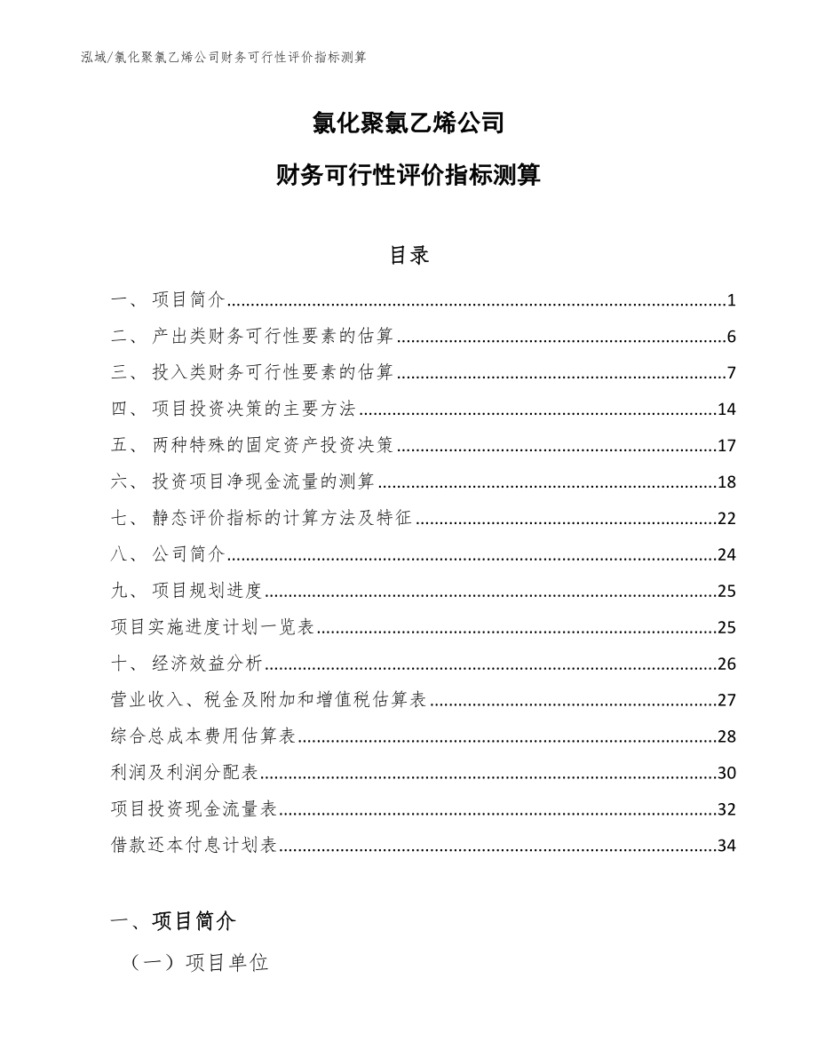 氯化聚氯乙烯公司财务可行性评价指标测算（范文）_第1页