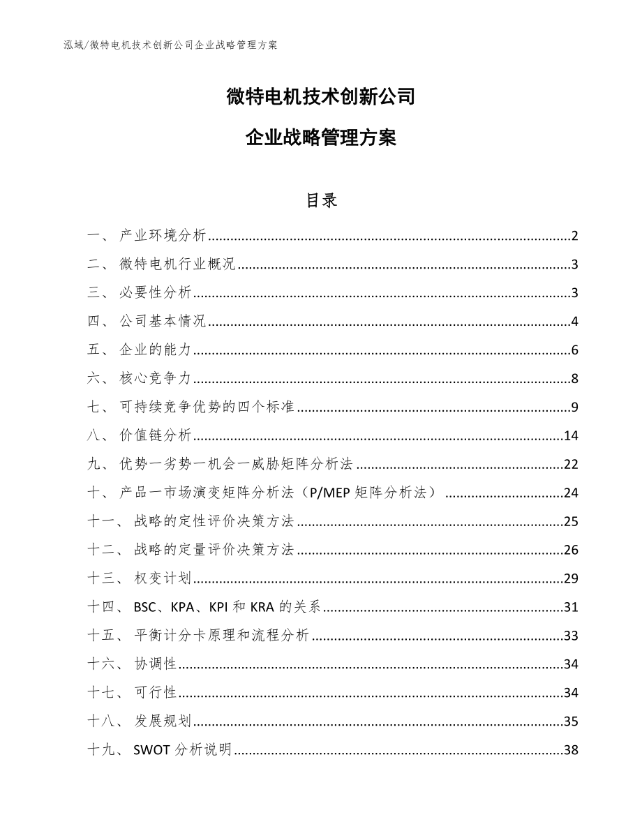 微特电机技术创新公司企业战略管理方案【参考】_第1页