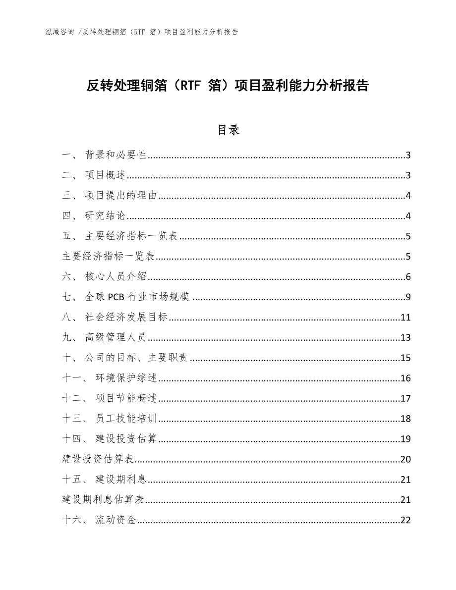 反转处理铜箔（RTF 箔）项目盈利能力分析报告_第1页