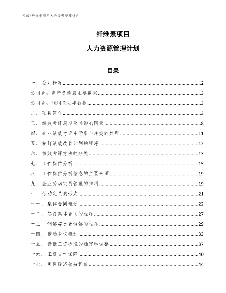 纤维素项目人力资源管理计划【参考】_第1页