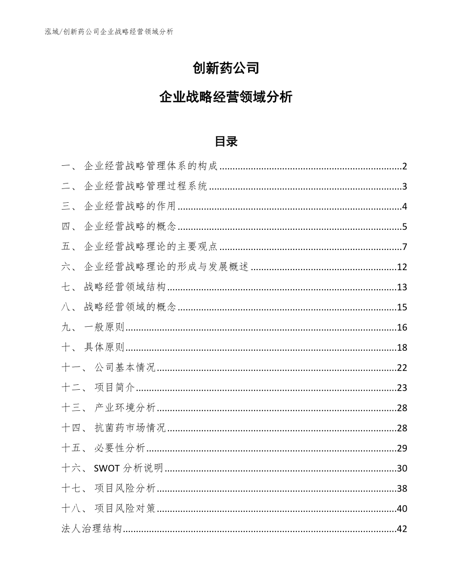 创新药公司企业战略经营领域分析（范文）_第1页