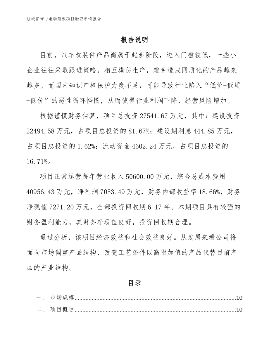 电动踏板项目融资申请报告（模板范文）_第1页