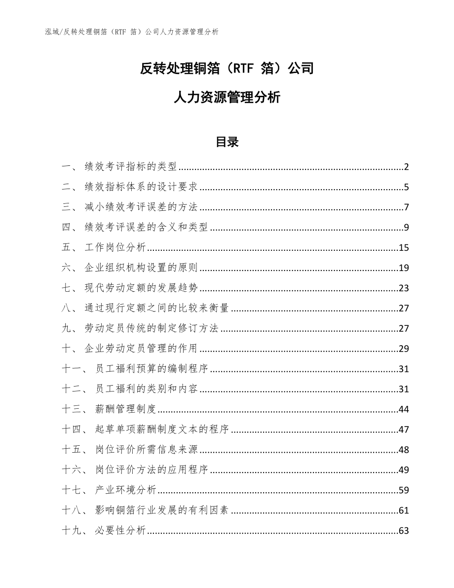 反转处理铜箔（RTF 箔）公司人力资源管理分析_参考_第1页
