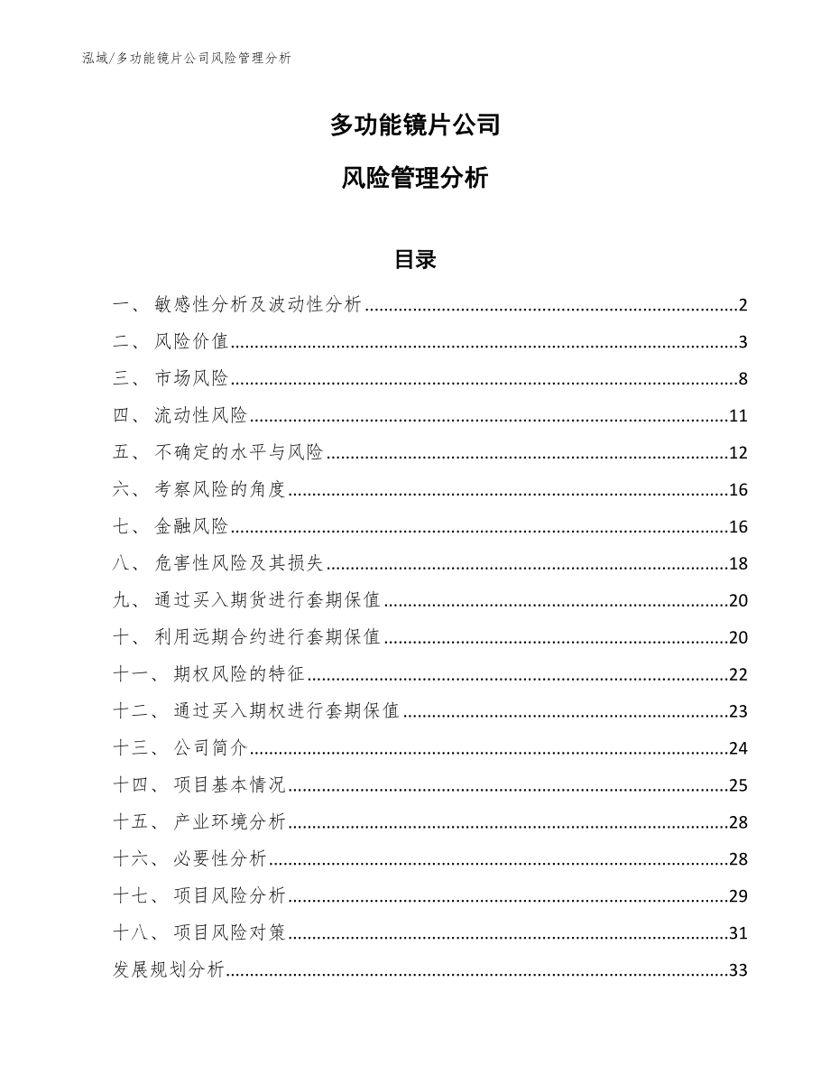 多功能镜片公司风险管理分析_第1页