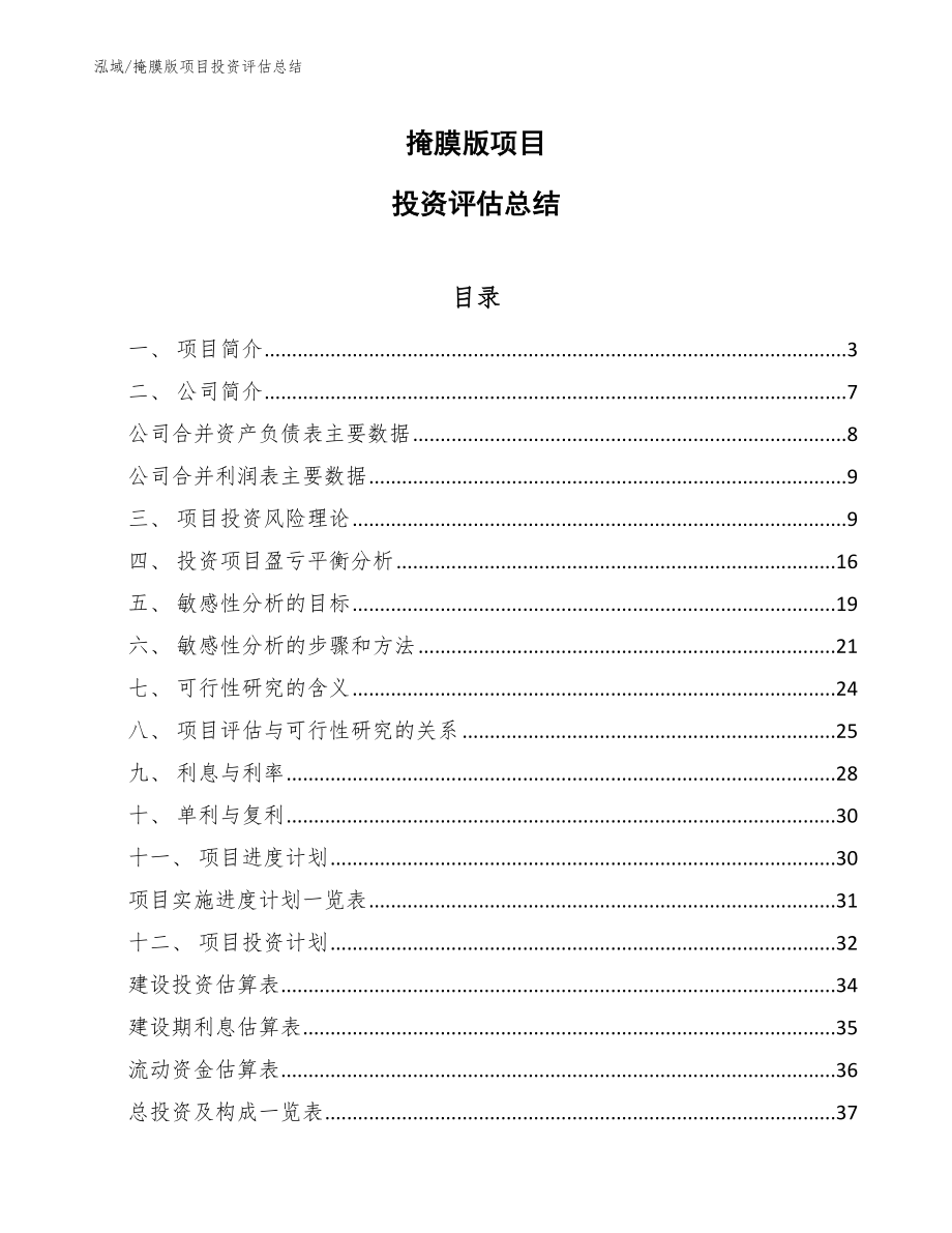 掩膜版项目投资评估总结_参考_第1页