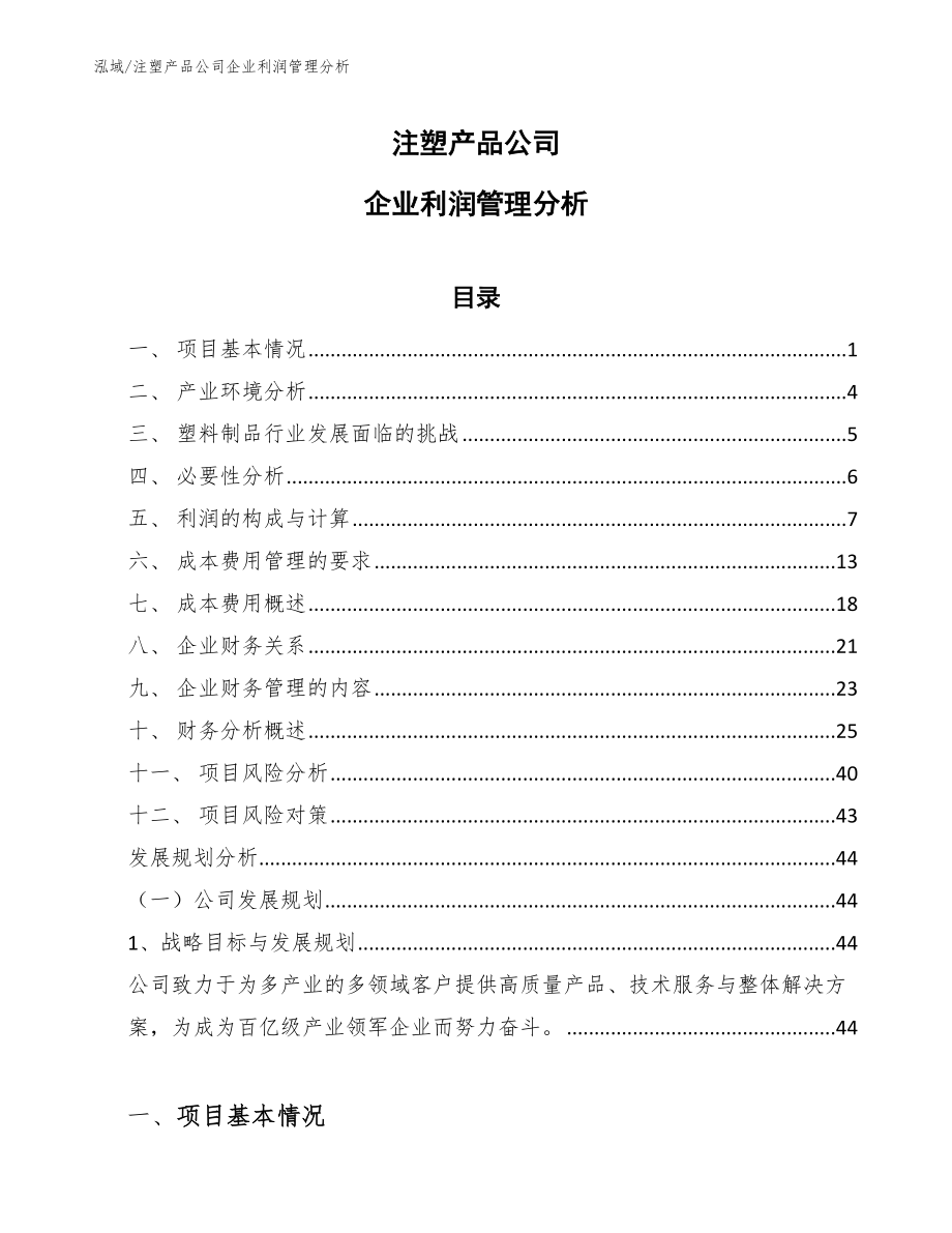 注塑产品公司企业利润管理分析_第1页