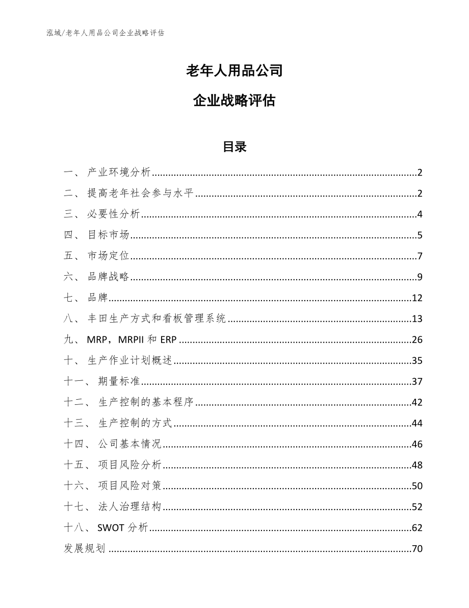 老年人用品公司企业战略评估【范文】_第1页