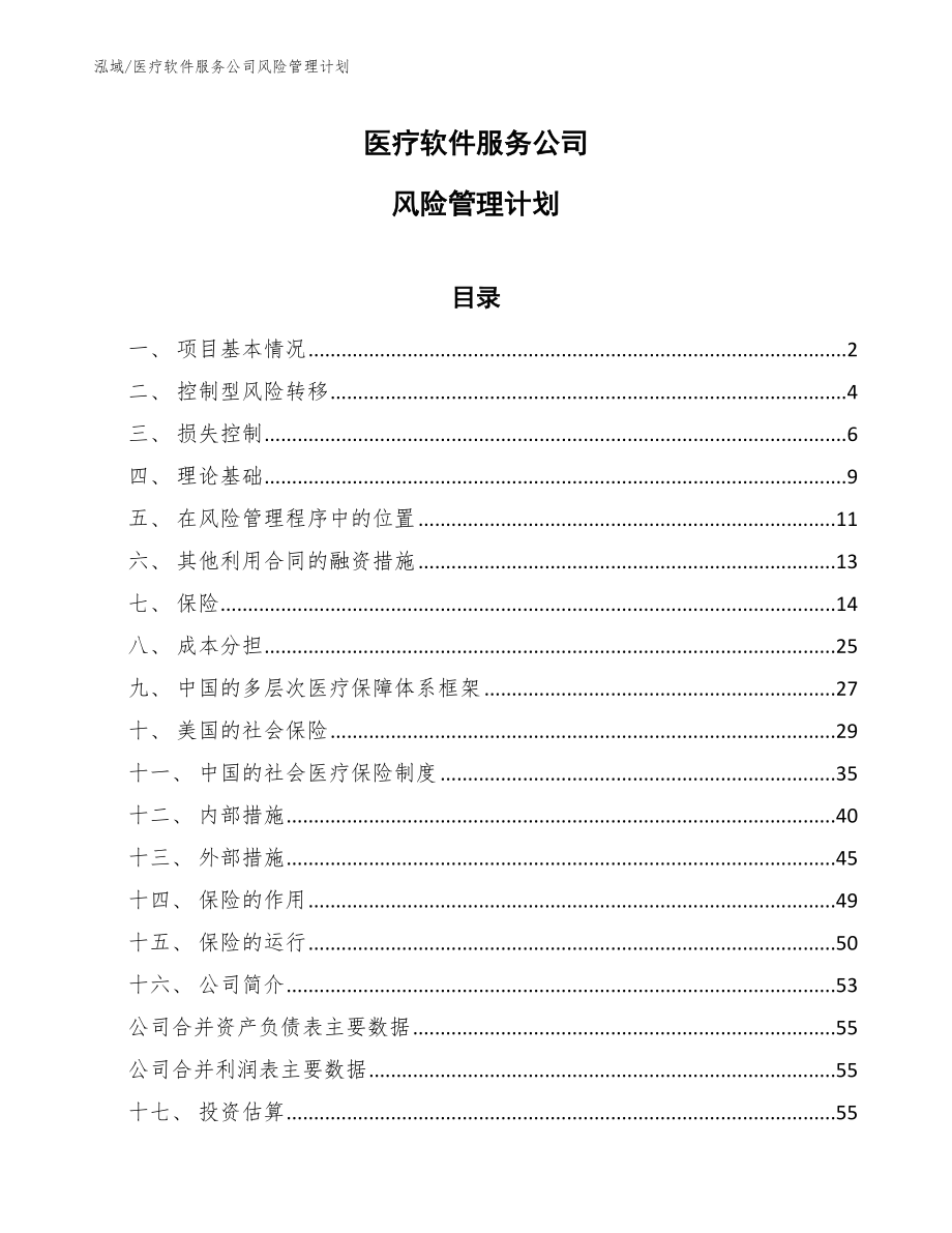 医疗软件服务公司风险管理计划（范文）_第1页