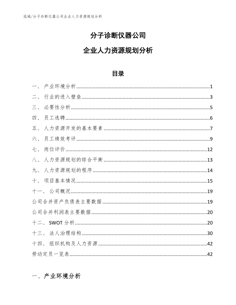 分子诊断仪器公司企业人力资源规划分析（参考）_第1页