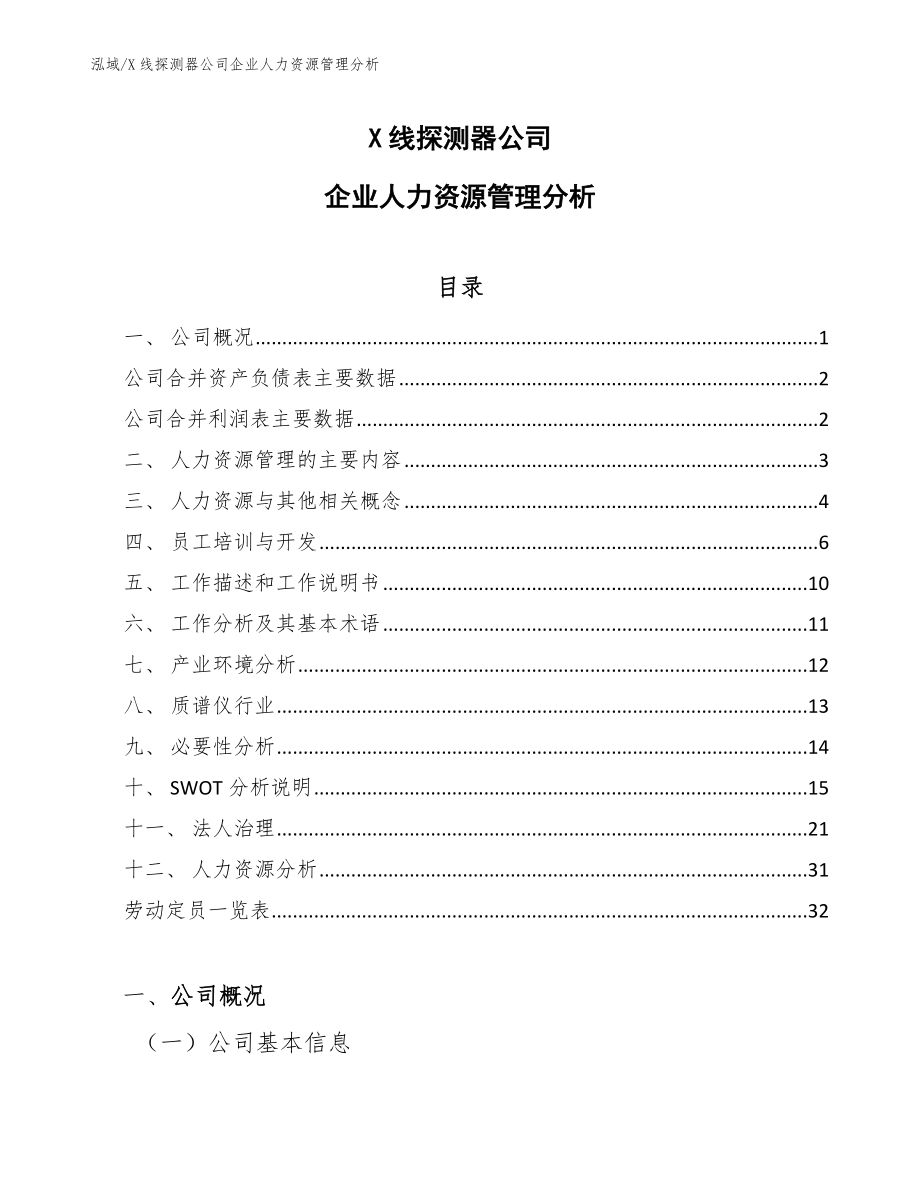 X线探测器公司企业人力资源管理分析_第1页