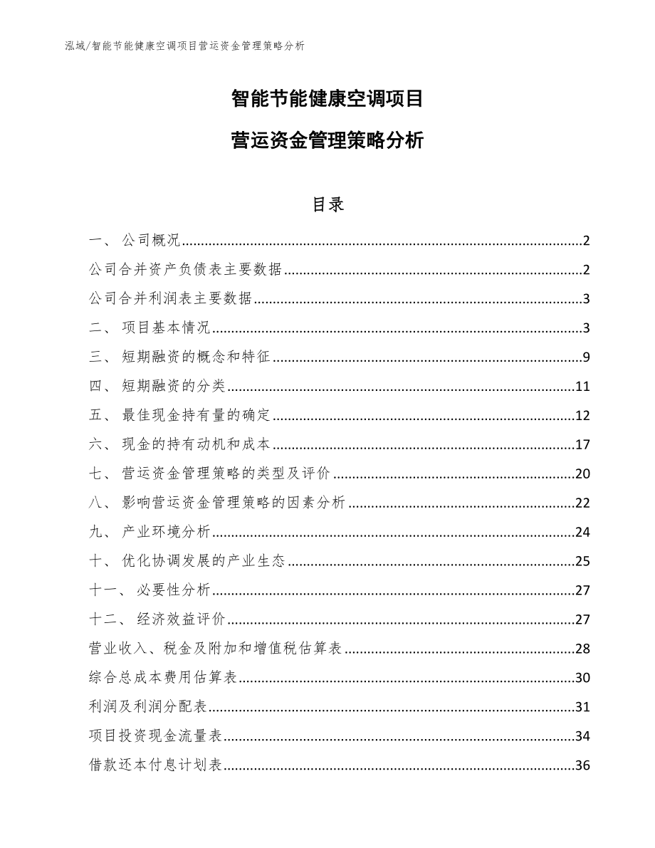 智能节能健康空调项目营运资金管理策略分析_第1页