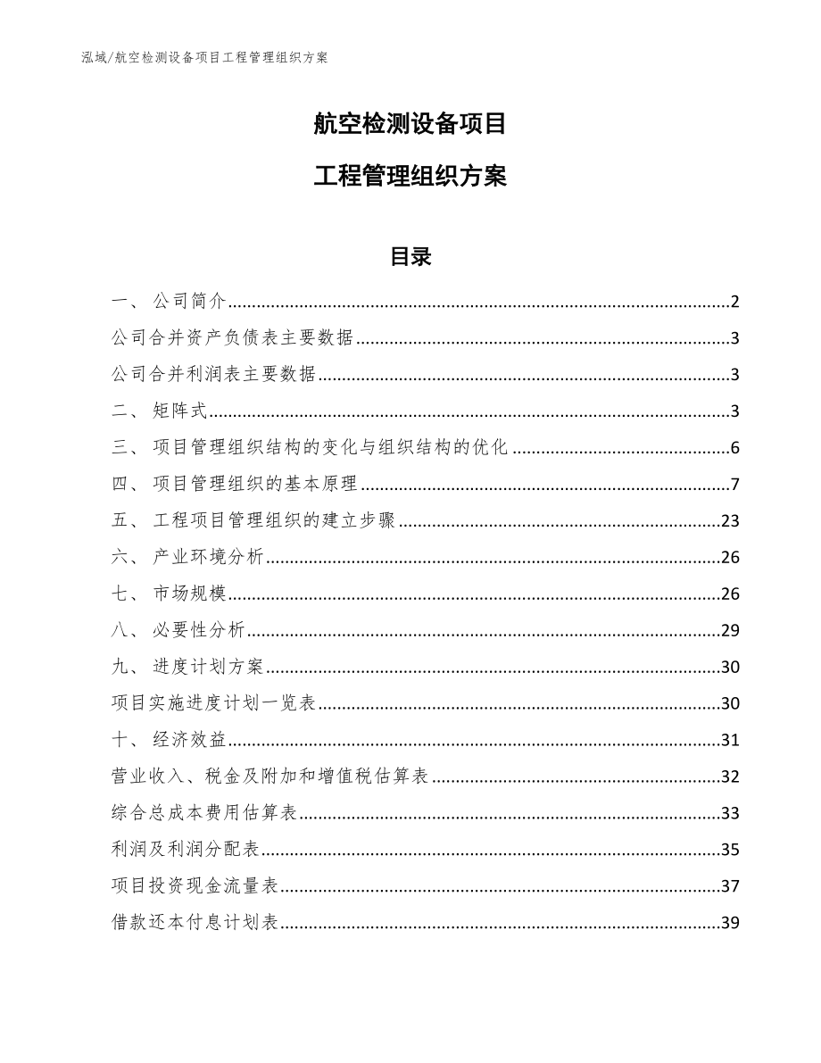 航空检测设备项目工程管理组织方案（范文）_第1页