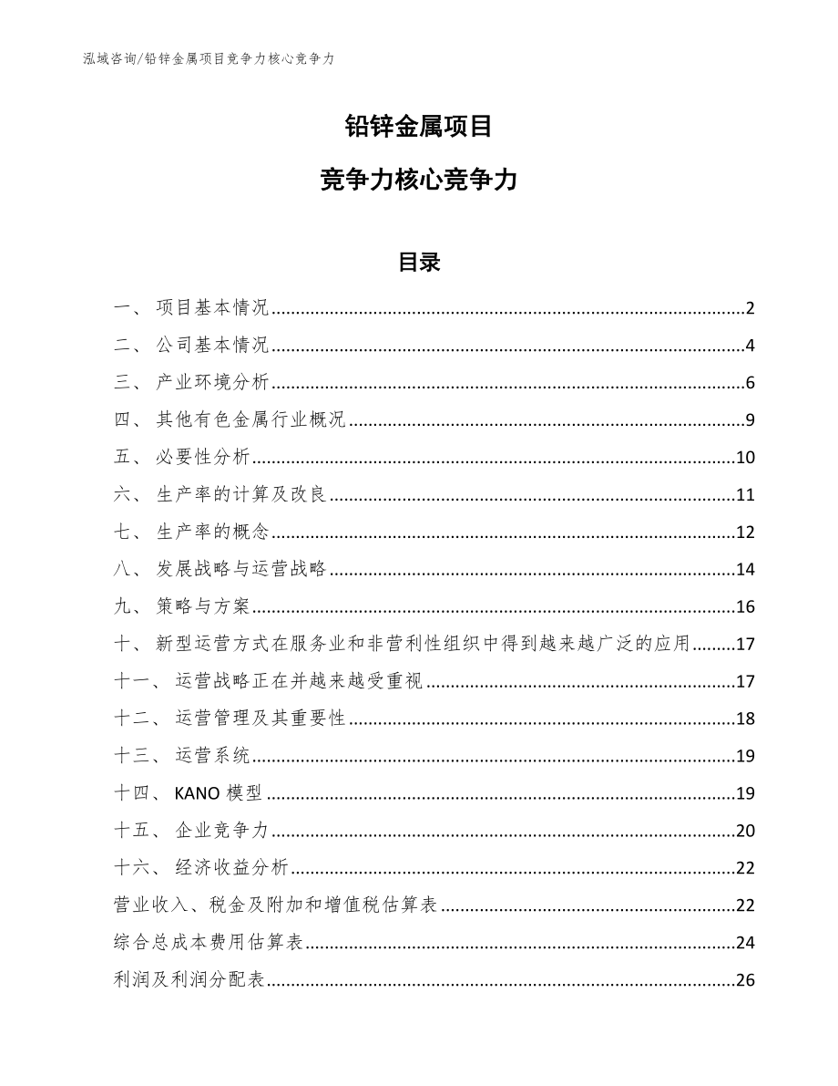 铅锌金属项目竞争力核心竞争力_第1页
