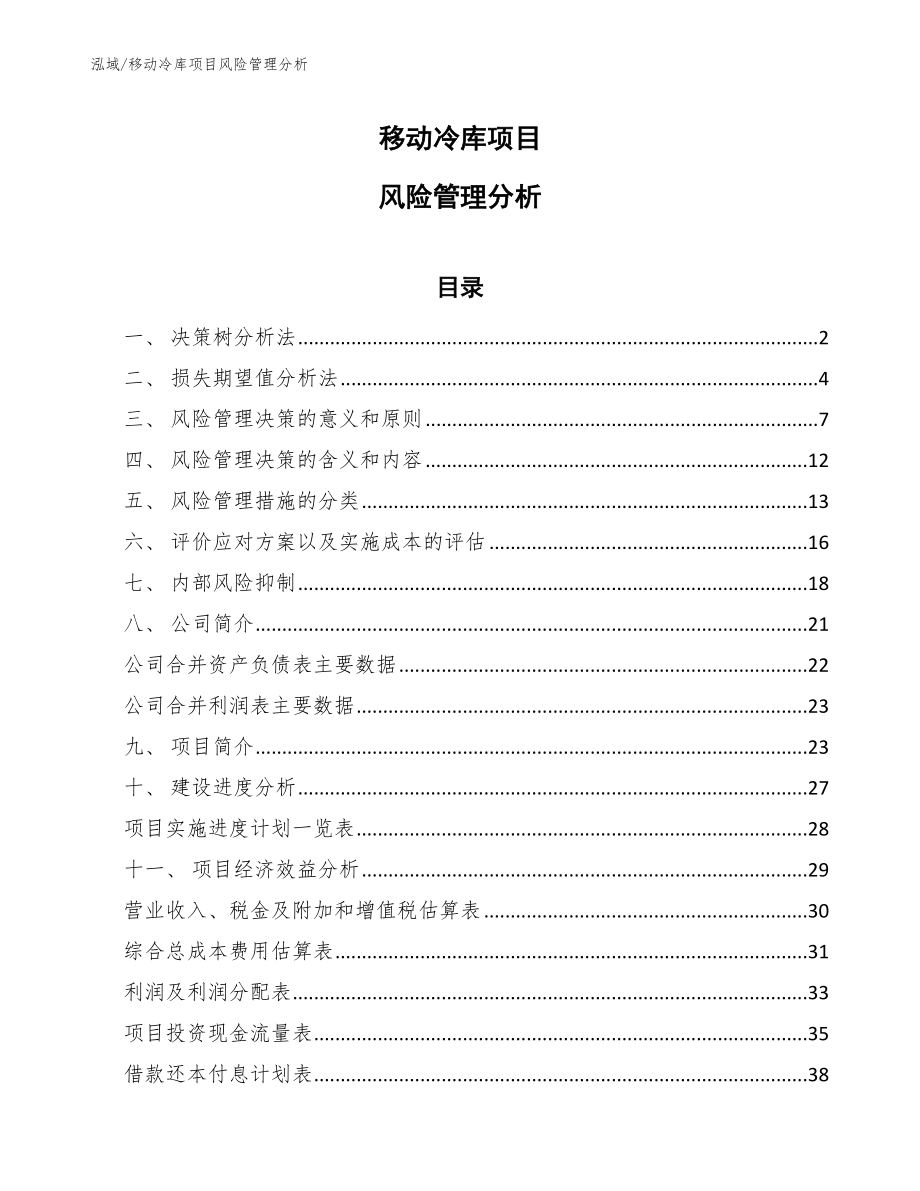 移动冷库项目风险管理分析【范文】_第1页