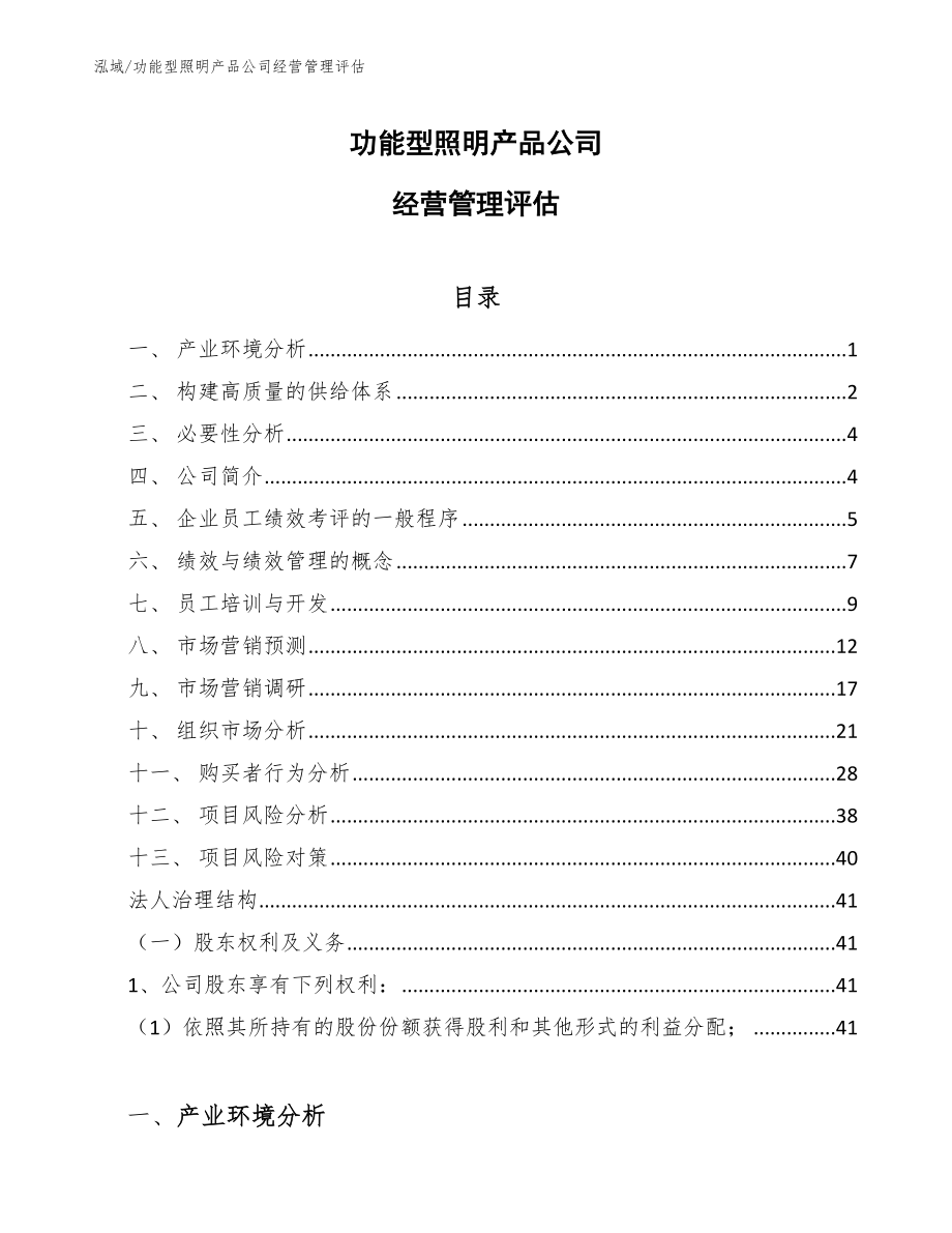 功能型照明产品公司经营管理评估_范文_第1页