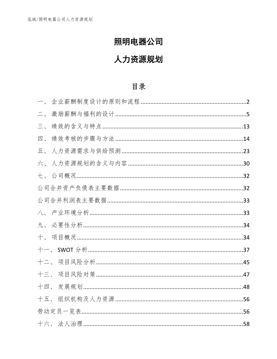 照明电器公司人力资源规划_范文_第1页