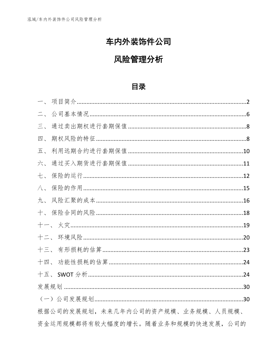 车内外装饰件公司风险管理分析【参考】_第1页