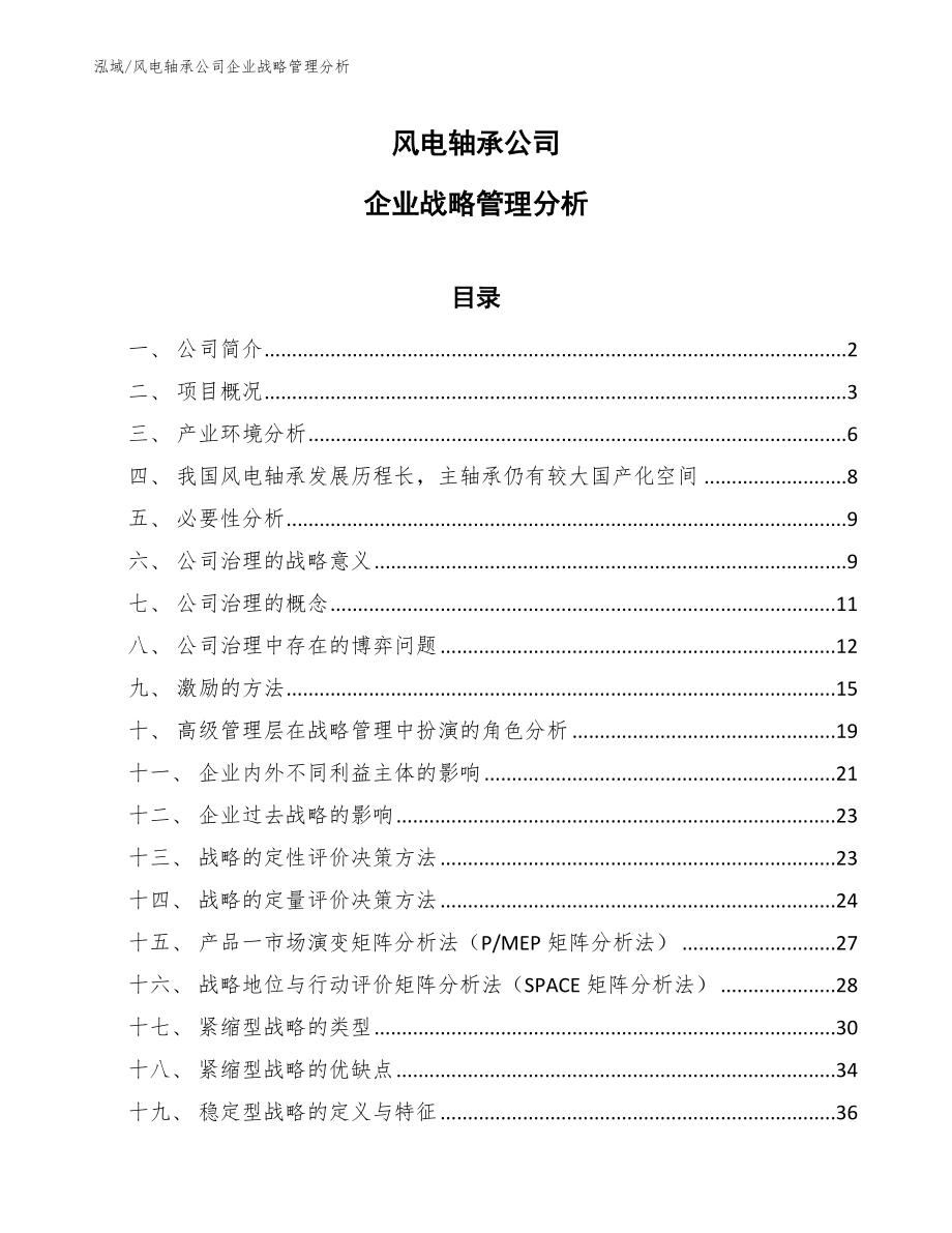 风电轴承公司企业战略管理分析_第1页