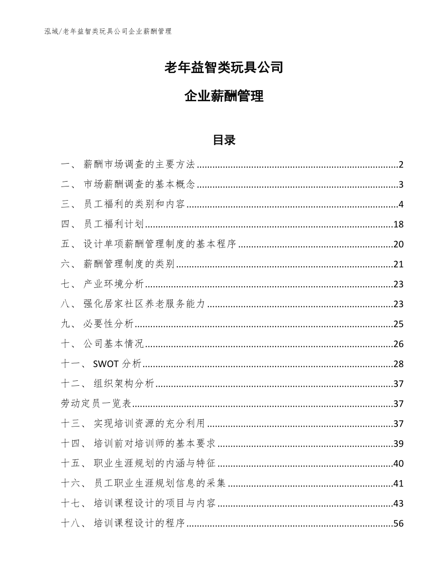 老年益智类玩具公司企业薪酬管理_第1页