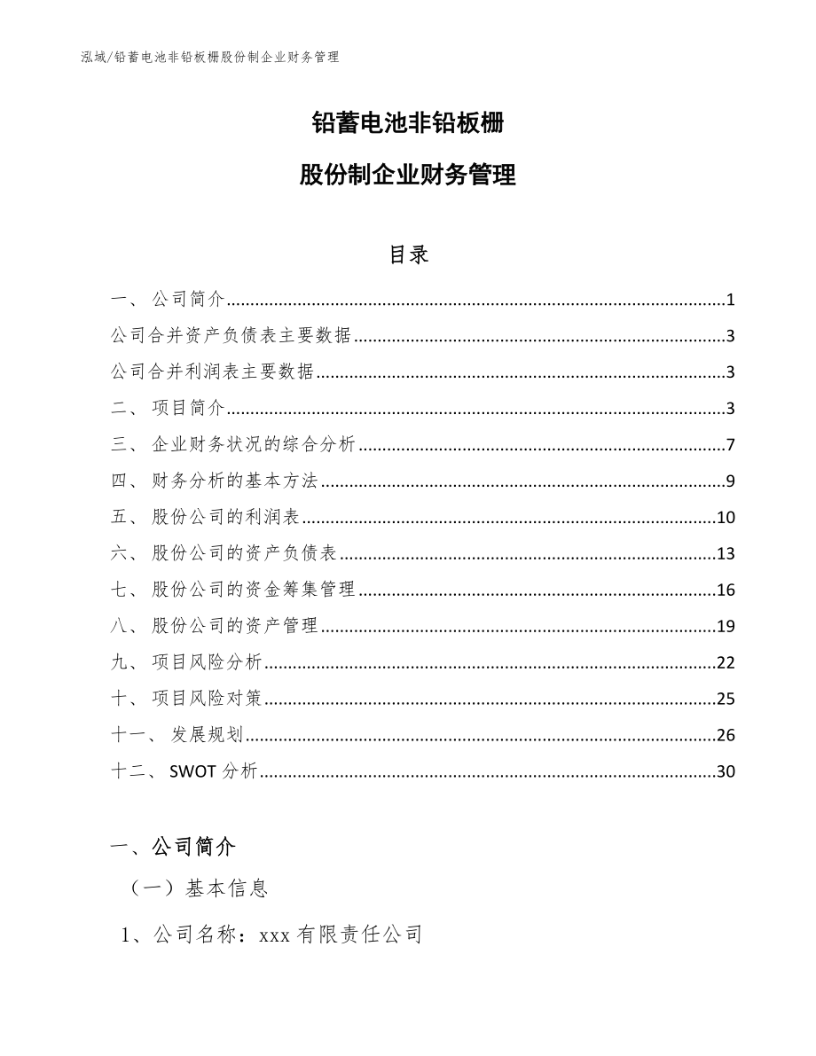 铅蓄电池非铅板栅股份制企业财务管理_第1页