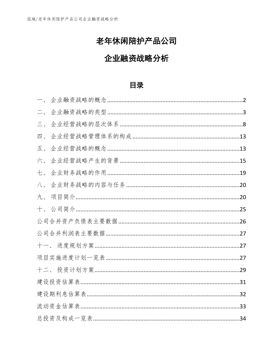 老年休闲陪护产品公司企业融资战略分析_第1页