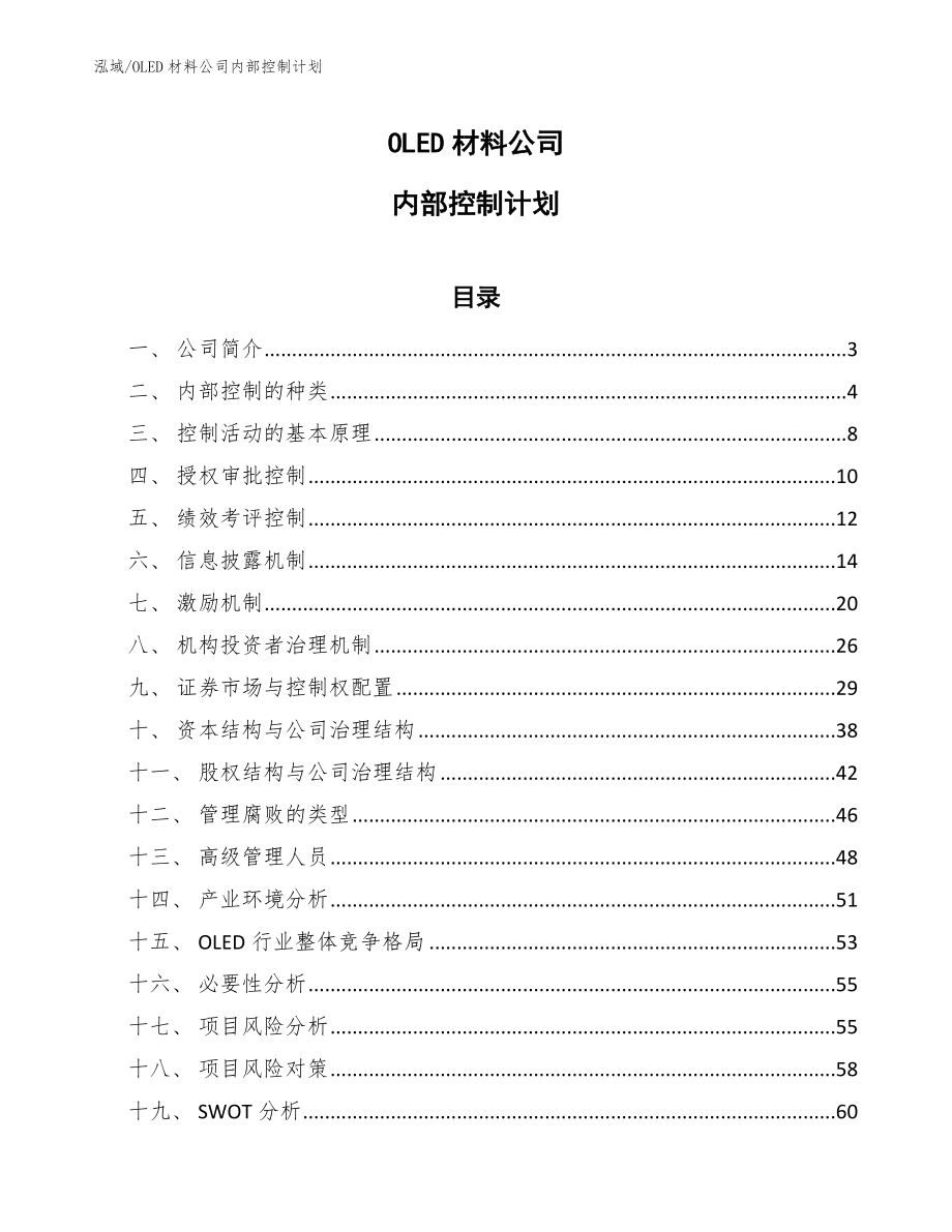 OLED材料公司内部控制计划_第1页