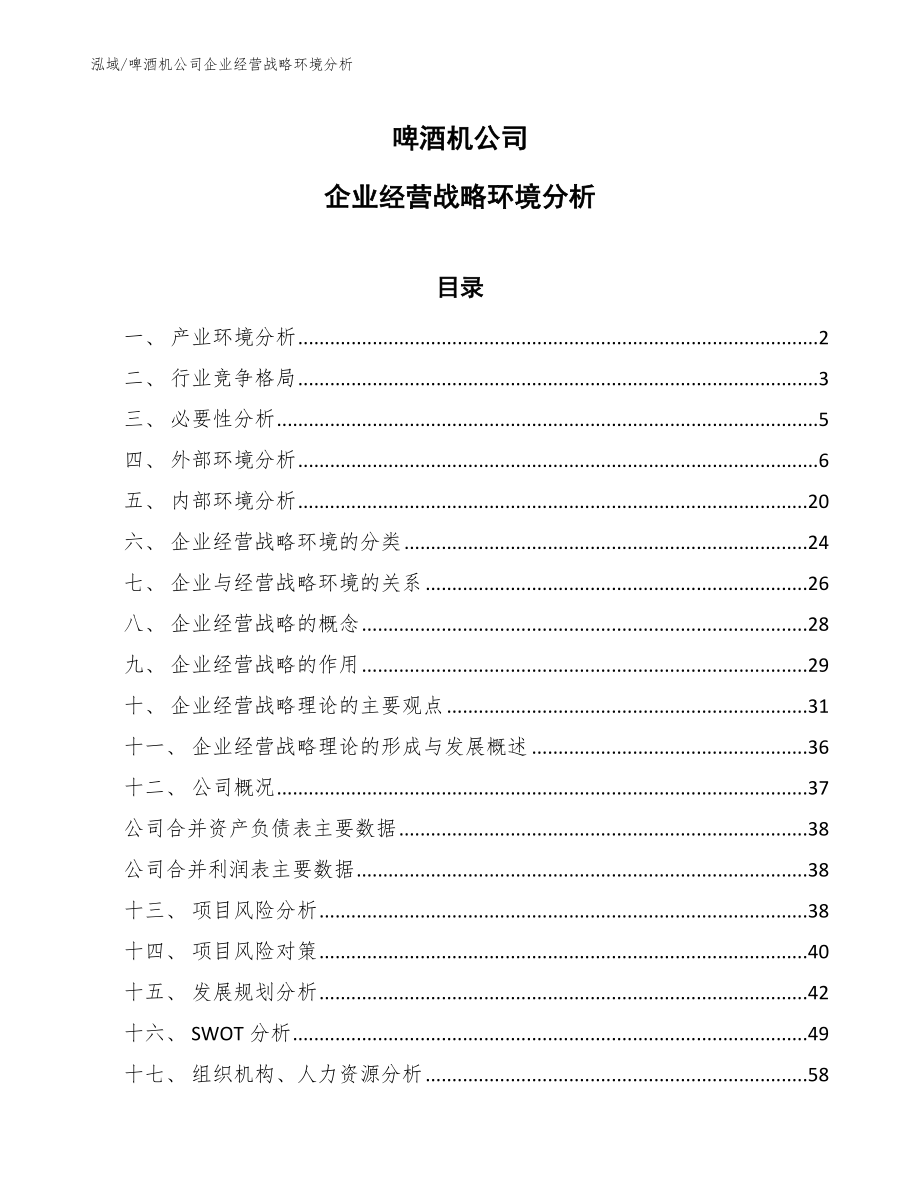 啤酒机公司企业经营战略环境分析_第1页