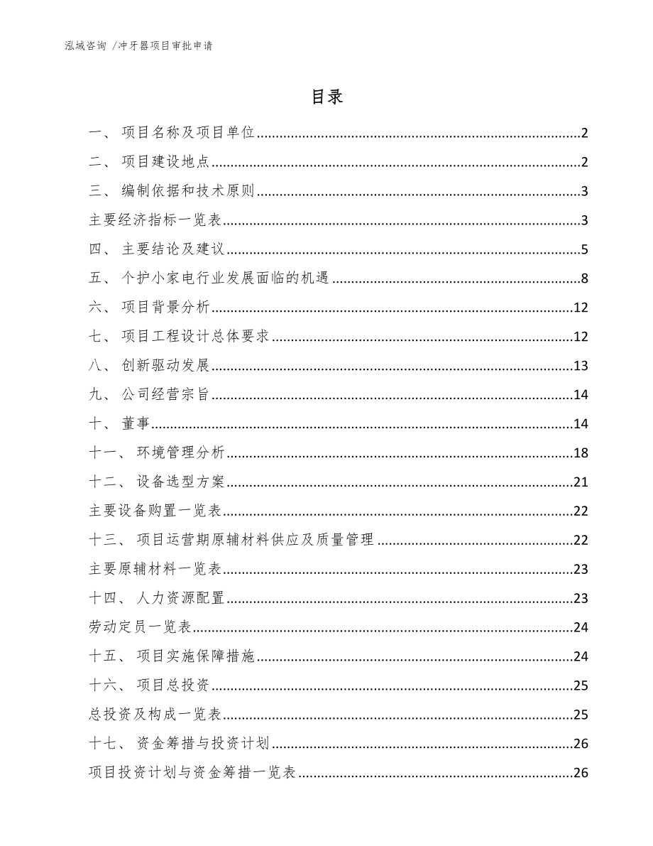 冲牙器项目审批申请-参考模板_第1页