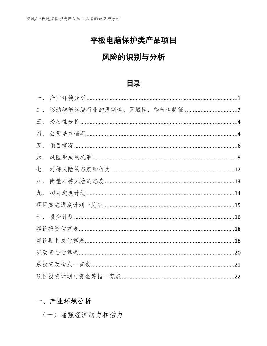 平板电脑保护类产品项目风险的识别与分析（参考）_第1页